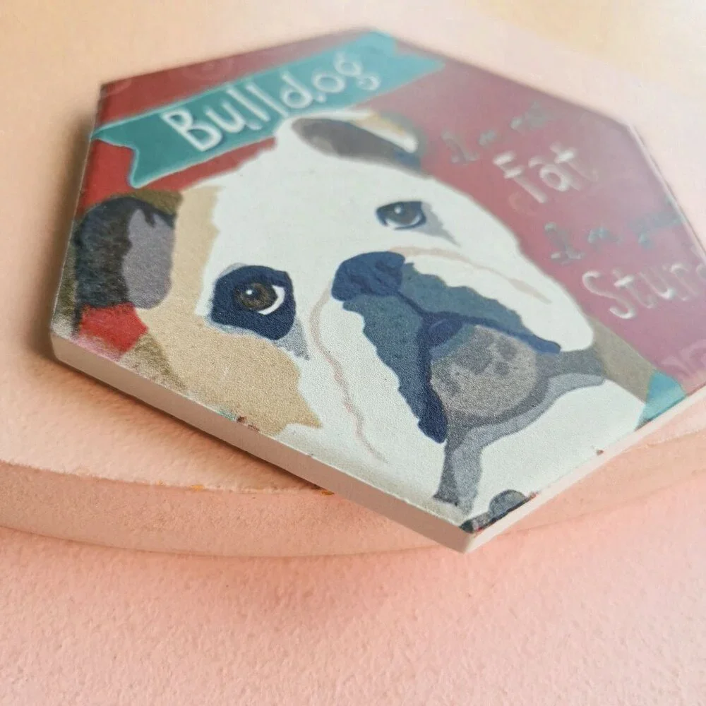Humorous Bulldog Red Ceramic Coaster